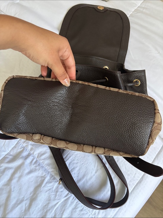 Coach Brown Signature Canvas Backpack with Dark Brown Leather